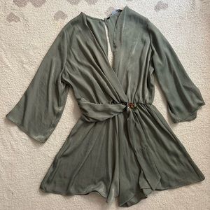 Zara green satin like belted romper size medium